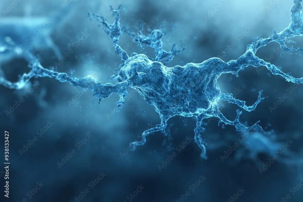 Poster close up of glowing neurons in a neural network representing cognitive processes neural activity and