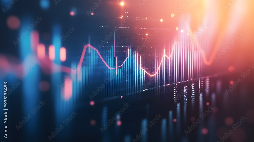Aufkleber abstract financial trends with illuminated bar charts and a glowing line graph