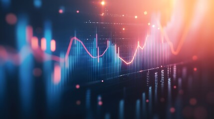 Abstract financial trends with illuminated bar charts and a glowing line graph