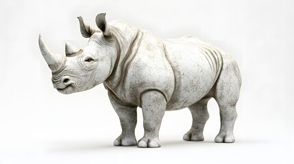 Obraz premium 50. **A 3D render of a ceramic tile art showcasing a majestic rhinoceros with detailed textures and patterns, isolated on a white background
