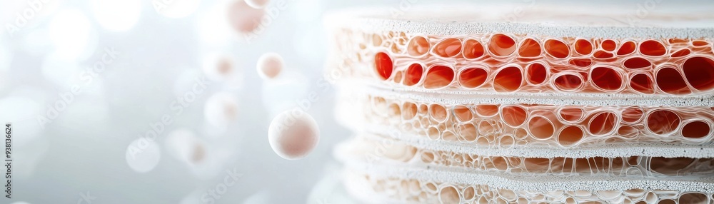 Poster layered cellular structure showcasing intricate patterns and vibrant colors, ideal for scientific or