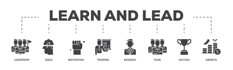 Learn and lead icon infographic illustration concept with icon of leadership, ideas, motivation, training, business, team, success, and growth icon png and easy to edit 
