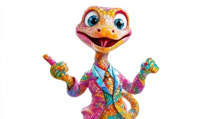 A colorful lizard with a tie and a smile on its face