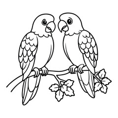  two-cute-parrots-on-a-branch line art vector illustration  Artwork