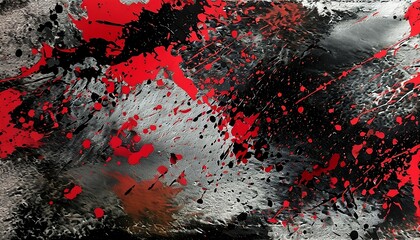 Dynamic Abstract Art with Bold Red and Black Paint Splashes on Textured Background