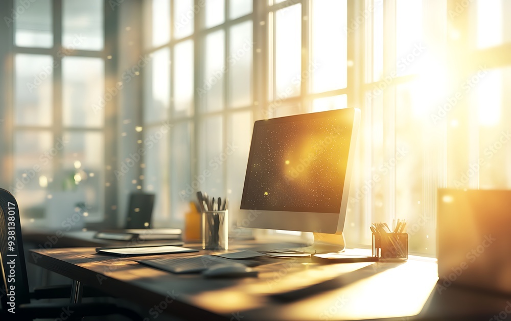 Poster blurred workspace with diffused light and professional ambiance
