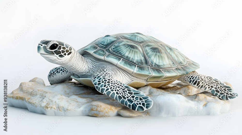 Poster 36. **a lifelike 3d render of a ceramic tile art showcasing a serene turtle with elegant shell patte