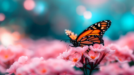 Fototapeta premium Butterfly Sitting Pink Flower