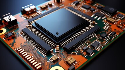Fototapeta premium Close-up of a Microchip on a Circuit Board