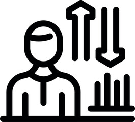 Businessman is analyzing growing and declining arrow charts, symbolizing market trends and business analysis