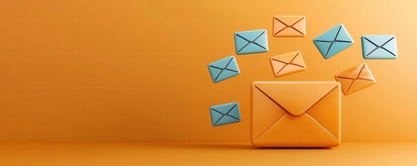 Automated email delivery, multiple messages sent in sequence, 3D illustration