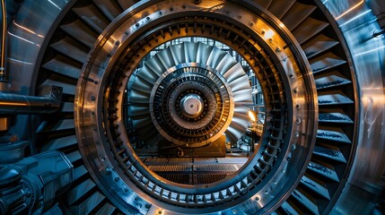 Obraz premium The view of a generator's rotor spinning in a natural gas power plant