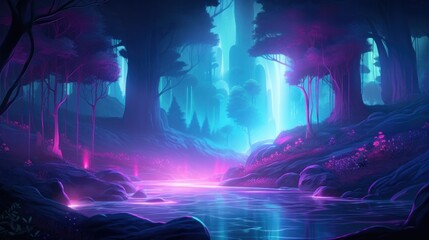 Obraz premium Neon Forest Night Scene
