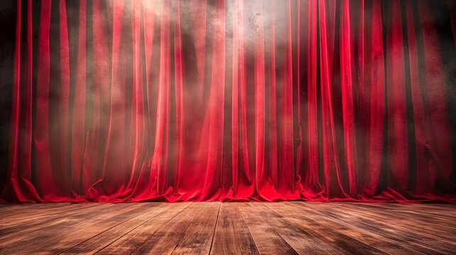 Magic theater stage with red curtains and spotlight