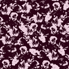 Silhouette of flowers and leaves. Vector floral carpet.