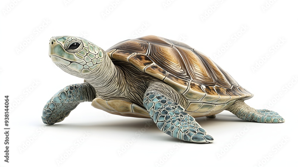 Poster 36. **a lifelike 3d render of a ceramic tile art showcasing a serene turtle with elegant shell patte