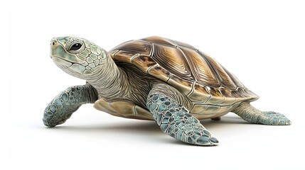 Obraz premium 36. **A lifelike 3D render of a ceramic tile art showcasing a serene turtle with elegant shell patterns, isolated on a white background