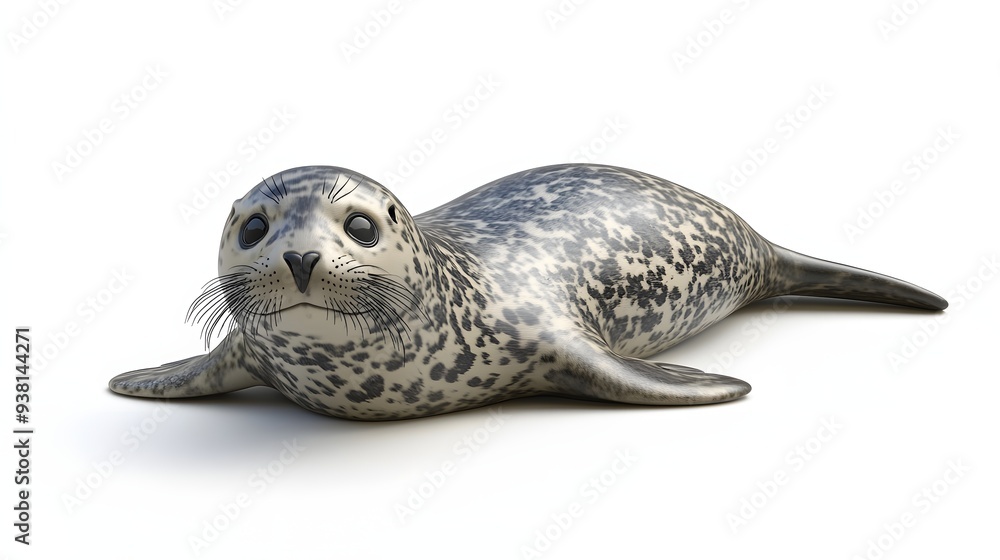 Poster 24. **a lifelike 3d render of a ceramic tile art showcasing a playful seal with detailed patterns an