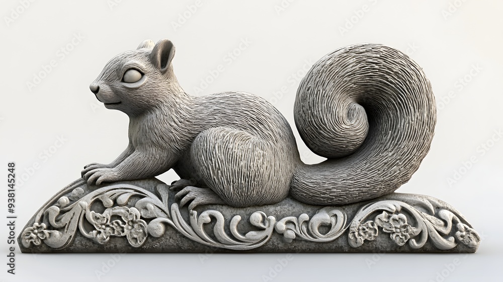 Poster 26. **a 3d render of a ceramic tile art featuring a charming squirrel with detailed textures and orn