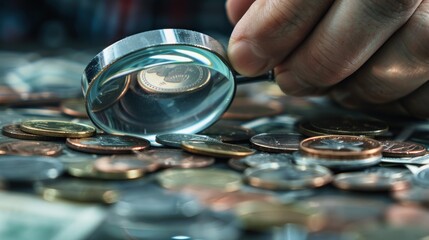 Magnifying Glass on a Pile of Coins