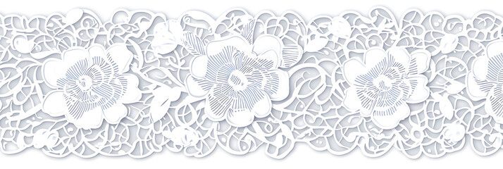 A flat vector illustration background of a seamless lace pattern on white cotton fabric, incorporating vintage lace motifs, ornate details, interwoven patterns, delicate and elegant