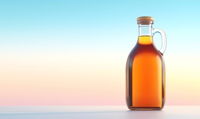 glass jar of Maple Syrup isolated on a cool-to-warm gradient on a subtle surface; add your own breakfast image