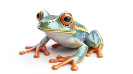 Obraz premium 19. **A lifelike 3D render of a ceramic tile art featuring a charming frog with detailed textures and patterns, isolated on a white background