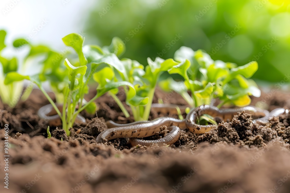 Wall mural lush vegetable garden with earthworms to improve the soil