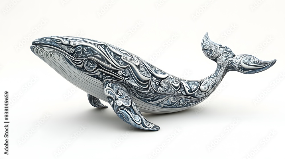 Poster 22. **a 3d render of a ceramic tile art depicting a serene whale with flowing textures and intricate