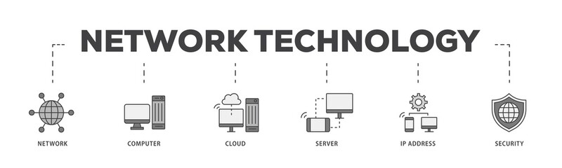 Network technology icon infographic illustration concept with icon of network, computer, cloud, server, ip address and security icon png and easy to edit 
