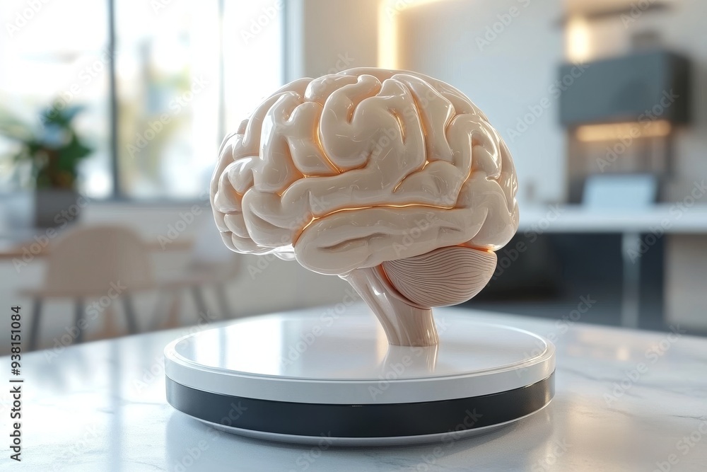 Poster scientific model of a brain representing advanced cognitive research neural studies and the future o