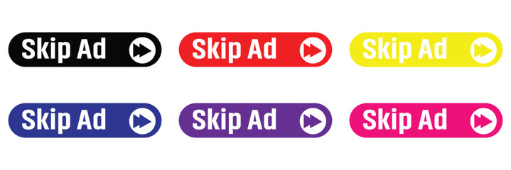 Skip ad button icons sign vector design. Symbol for social media elements on white background.
