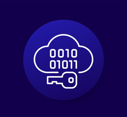 Encryption of data in cloud icon, line vector