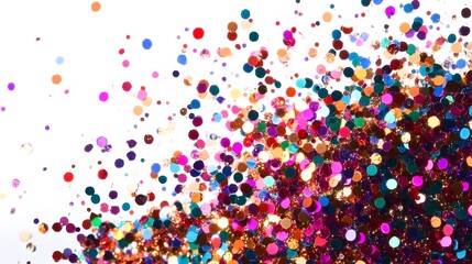 Glitter Explosion: A burst of glitter particles in various colors, shimmering as they spread out against a white background.
