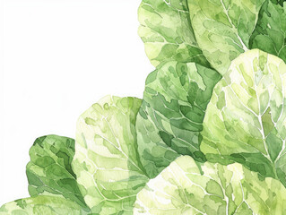 Fototapeta premium Watercolor Illustration of Fresh Green Lettuce