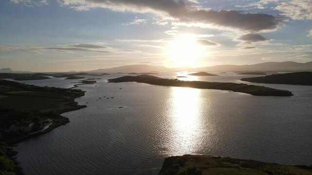 Sunset reflecting on the Atlantic Sea at Clew Bay, Westport, Mayo, Ireland