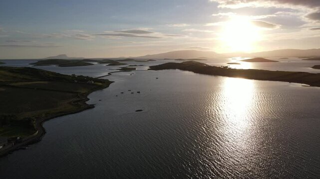 A landscape of small islands in the Atlantic Ocean. Clew Bay, Westport, Mayo, Ireland.