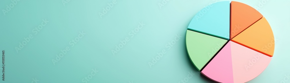 Poster colorful pie chart on a mint green background, representing data visualization and analysis concepts