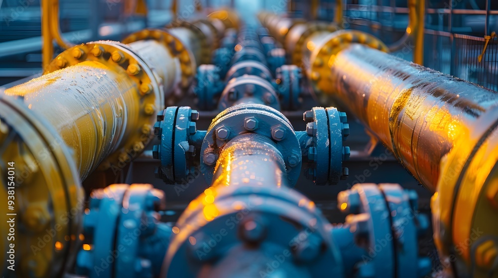 Aufkleber the dynamic flow of natural gas through pipelines feeding into turbines