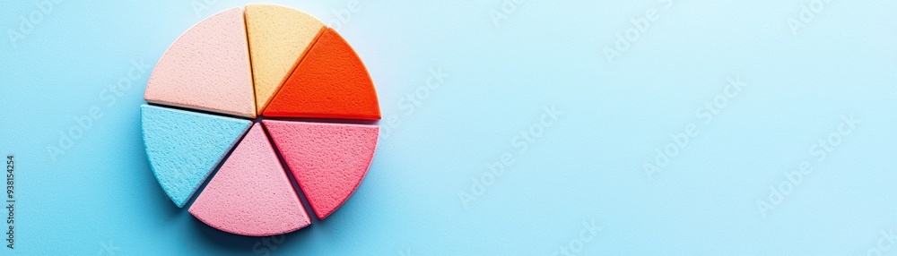 Poster colorful pie chart on a blue background, representing data analysis and statistics in a visually app