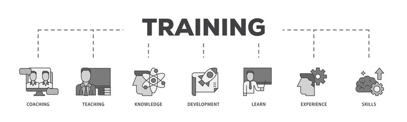 Training and development icon infographic illustration concept with icon of trainer, professional development, supervisory, trainee, instructor, coaching  icon png and easy to edit 
