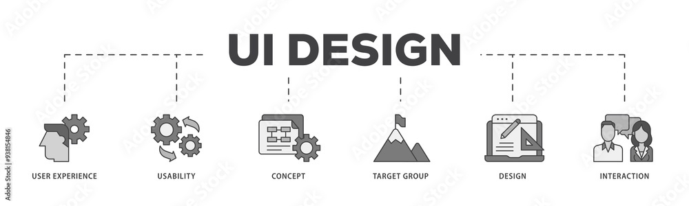 Aufkleber user interface design icon infographic illustration concept with icon of target group, interaction, 