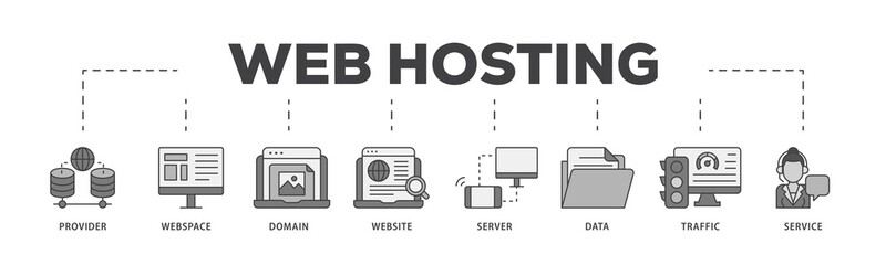 Web hosting icon infographic illustration concept with icon of provider, webspace, domain, website, server, data, traffic and service icon png and easy to edit 