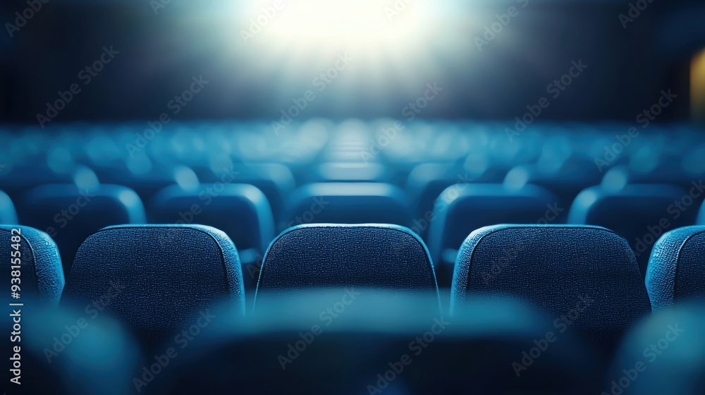 Poster a mesmerizing view of empty theater seats with a dramatic light source illuminating the scene, creat