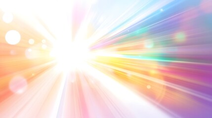 Obraz premium Lens Flare Effect: A bright, colorful lens flare spreading across the frame, with light rays fanning out on a white background. 