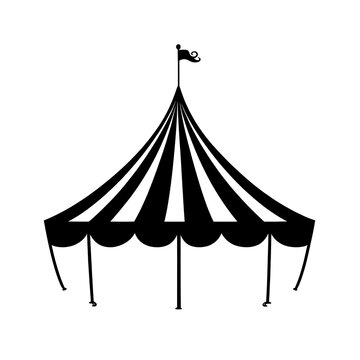 recommend clip art: Black and white silhouette of a circus tent with a flag.