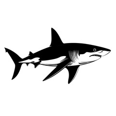 Fototapeta premium Black and white illustration of a Great White shark.