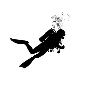 recommend clip art: Silhouette of a scuba diver underwater with air bubbles
