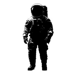 Fototapeta premium Silhouette of an astronaut in a spacesuit, standing against a white background.