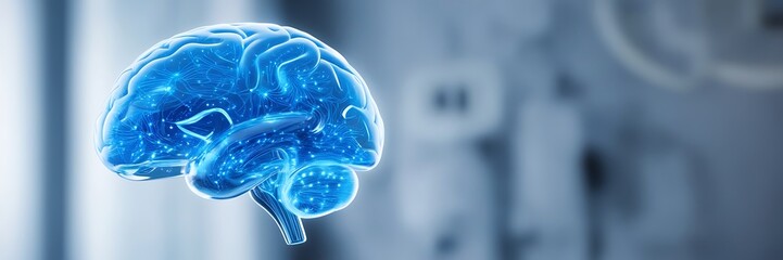 Support healthy brain concept. Wireframe glowing low poly design on dark blue background